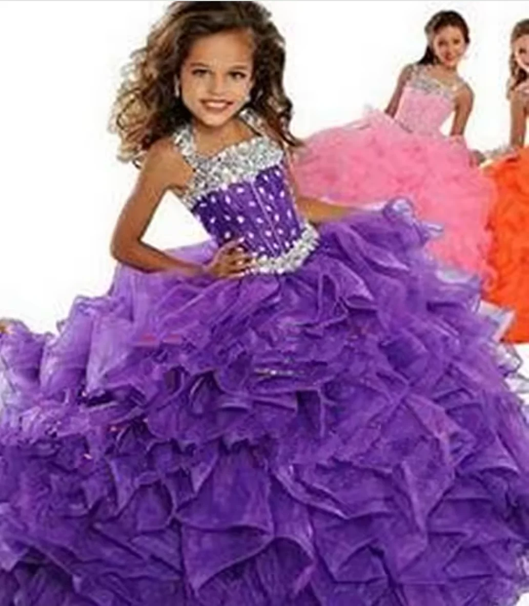 

Crystal Diamond Multiple Colors Flower Girl Dress Wedding Illusion Off Shoulder Pageant Dresses for Girls Formal Party Ball Gown