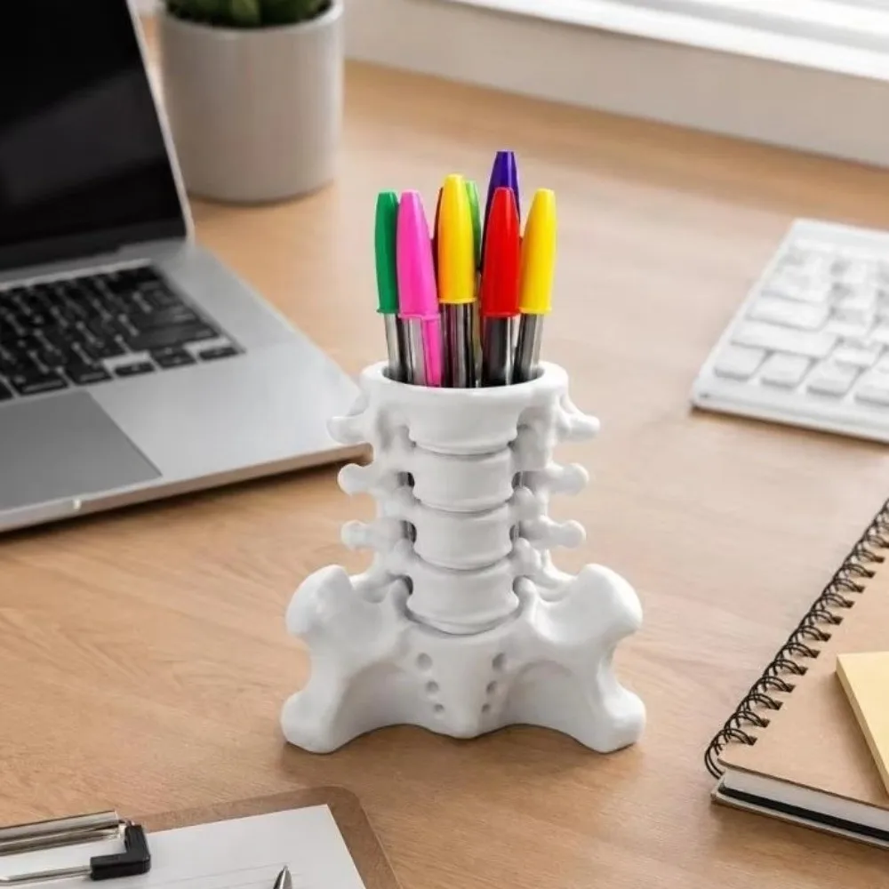 3D Printed Human Spine Pen Holder Spine Shaped Sturdy Base Pencil Organizer Plastic Creative Skeleton Stationery Pot Home Desk