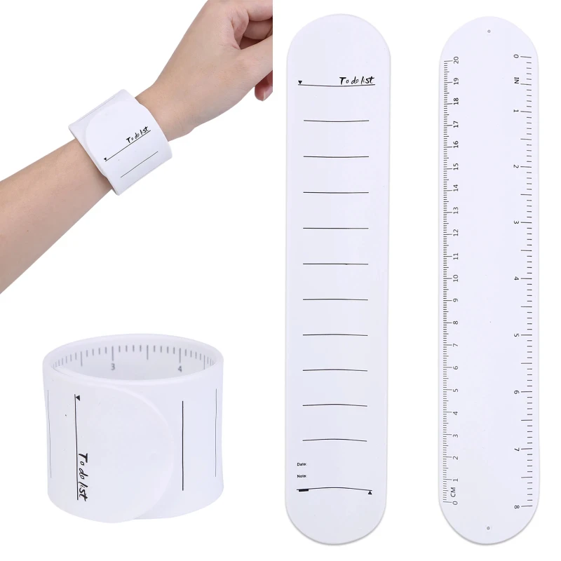 Silicone Writeable Wearable Memo Slap Ring Pocket To-do List Wrist Strap Waterproof Erasable with Oversized Scale for Children