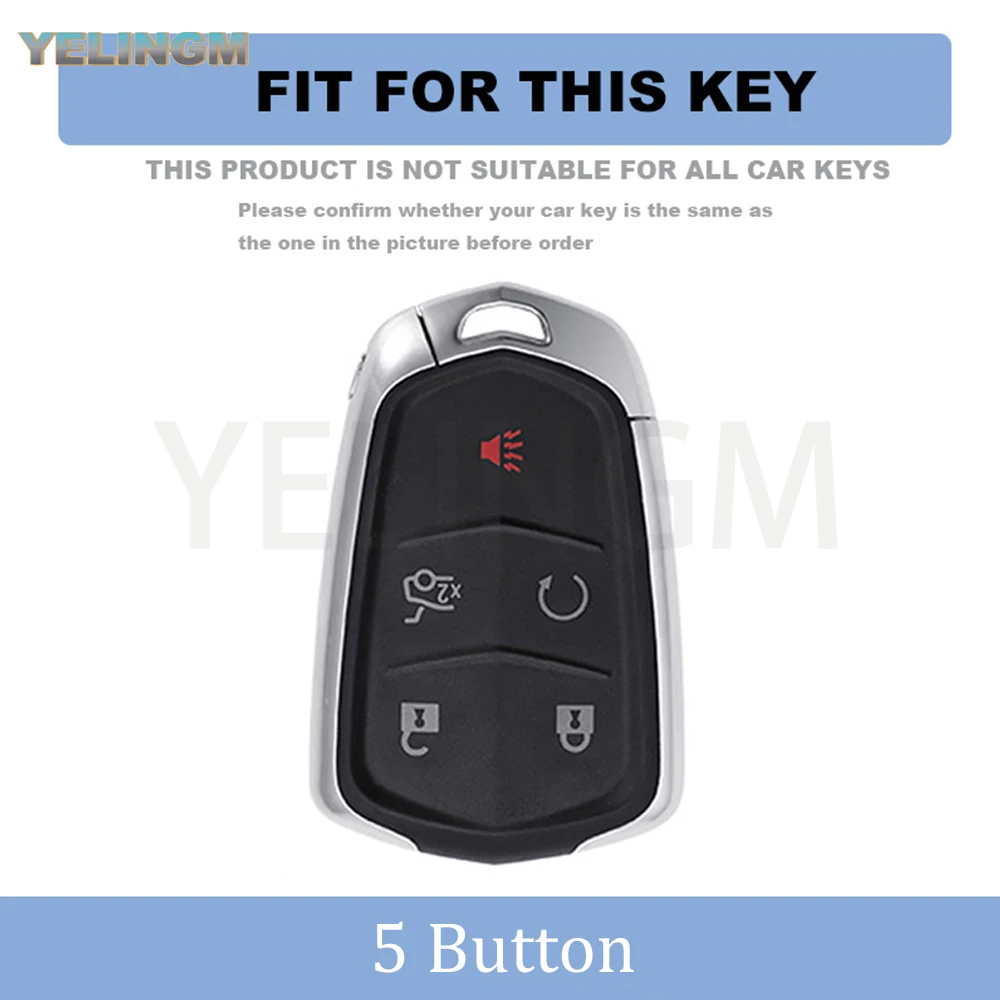 5BT Car Key Shell Case Cover for Cadillac ATS CT6 CTS DTS XT5 Escalade ESV SRX STS XTS ELR 2014-2018 Remote Key Holder Keychain