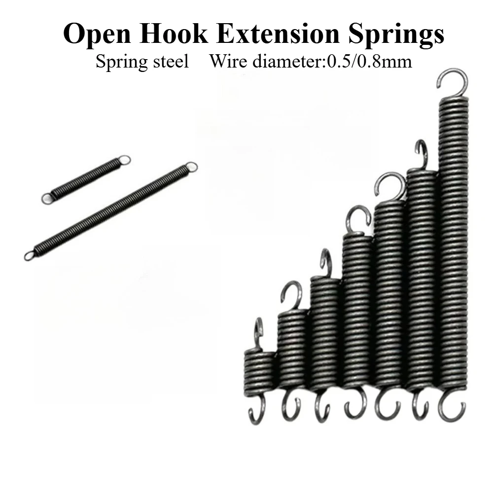 65Mn Spring Steel Open Tension Springs Wire Diameter 0.5mm 0.8mm Extension Springs With Hooks Customizable