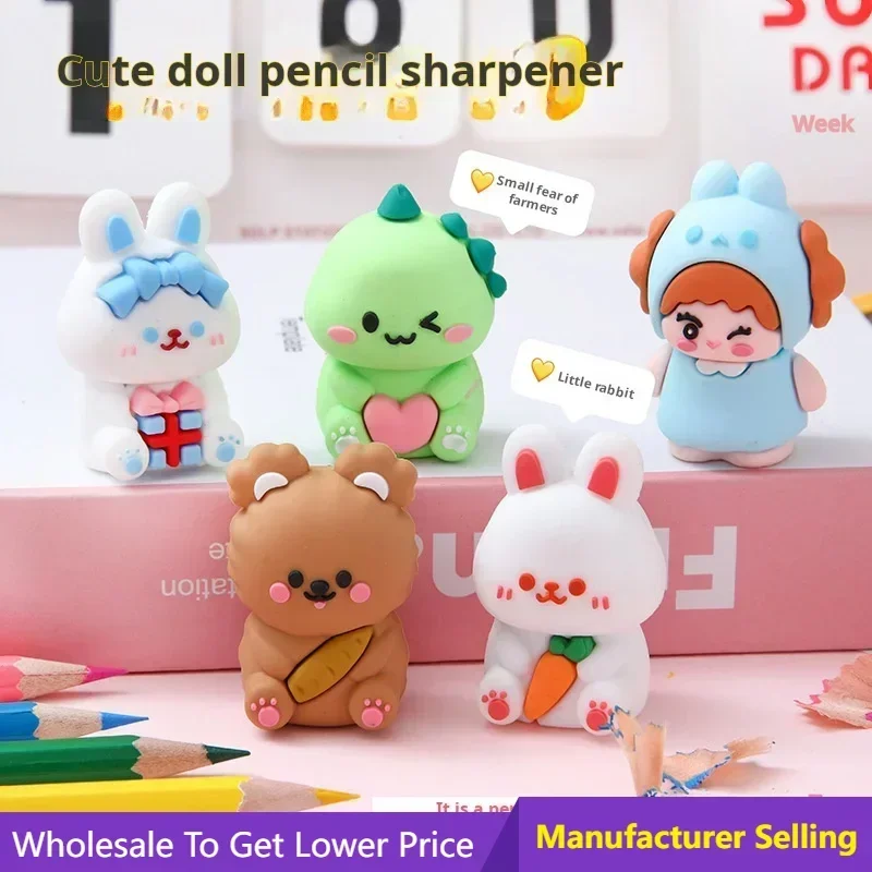 Pencil Sharpener Creative Cute Student Cartoon Portable PVC Pencil Cutter Kids Gift Back to School Supplies Stationery Office