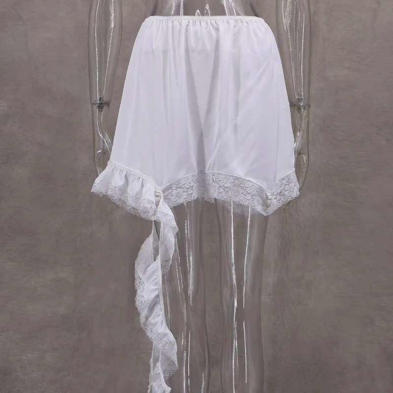 مثير الدانتيل الأبيض غير المتكافئة ميدي التنانير الشارع شيك الساتان عالية الخصر ضئيلة تنورة الصيف عارضة الصلبة تنورة الإناث 2025 #4