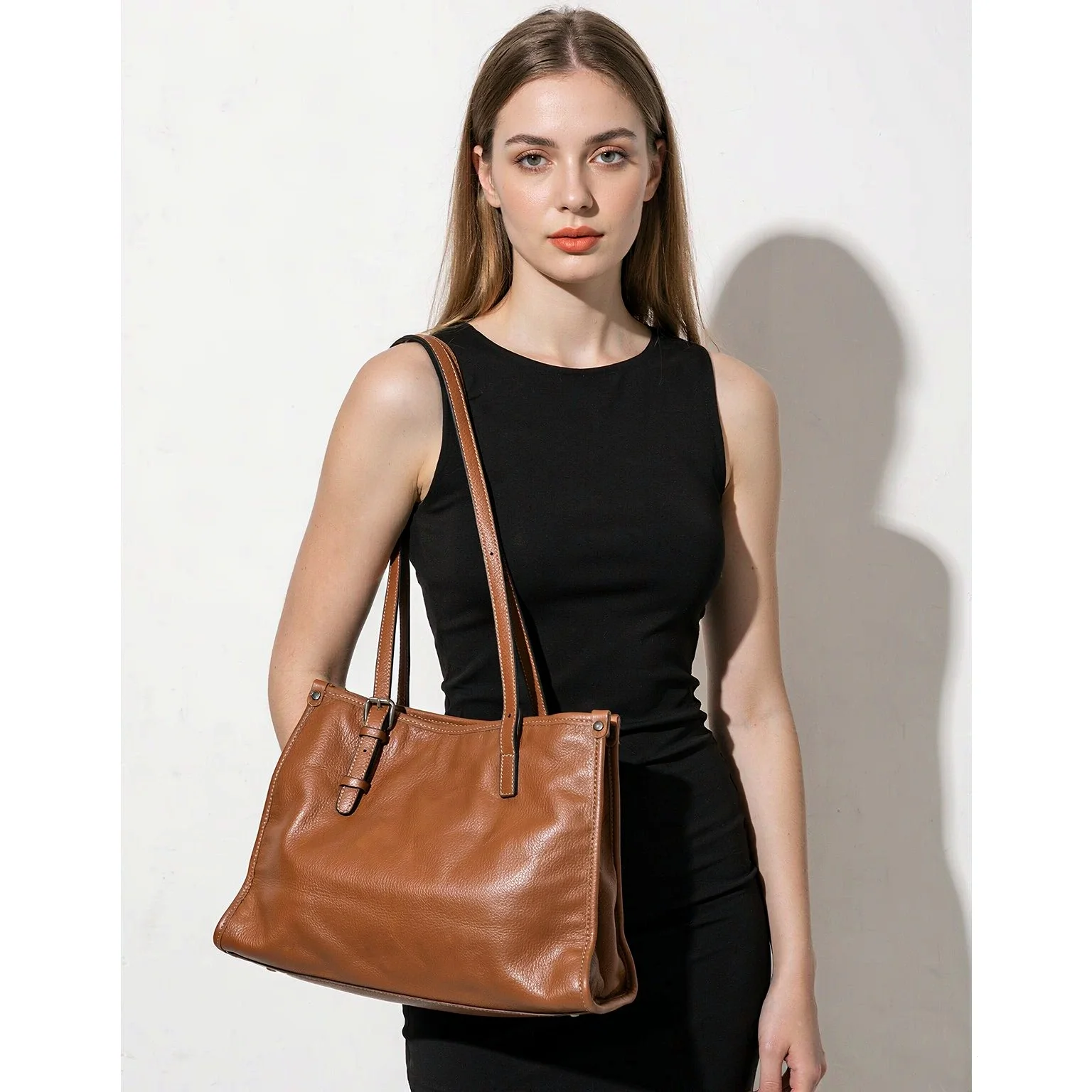 UKF 2026 Women's Genuine Leather Tote Bag Large Capacity Cowhide Shoulder Handbag for Commuter Work Autumn Winter Collection