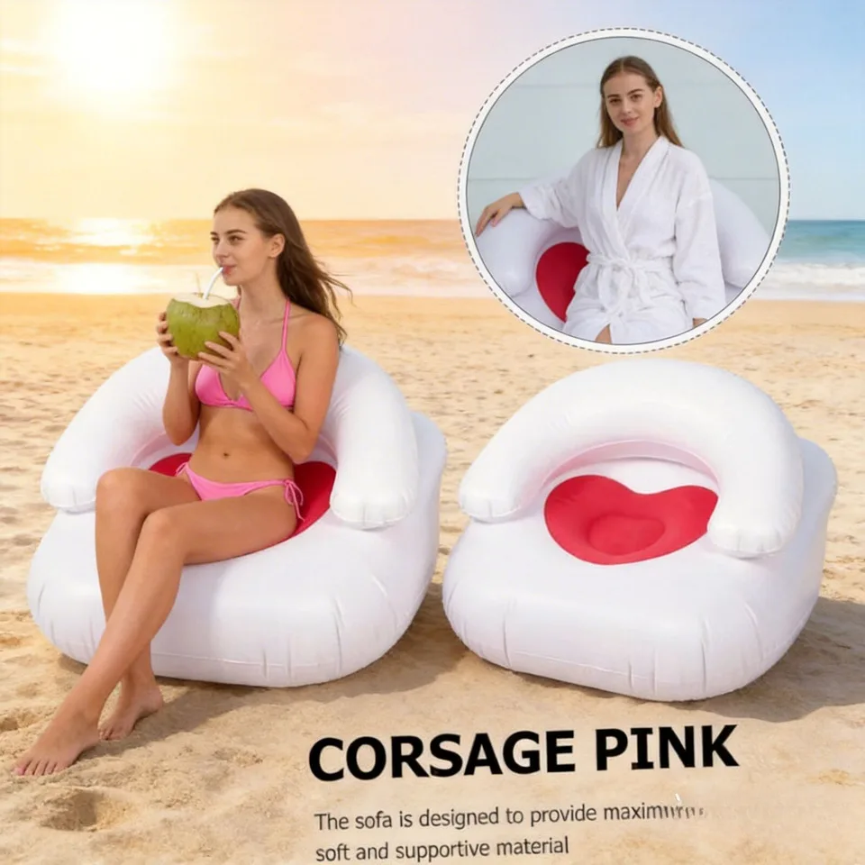 

Новый современный надувной диван-реклайнер из флокированного ПВХ, одноместный, складной, для отдыха на улице и в гостиной, с подушкой-сердцем