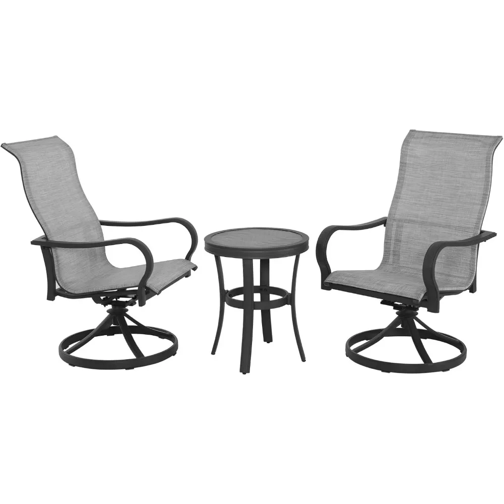 

Aluminum 3-Piece Outdoor Bistro Set, Tile Top Round Table and 2 Swivel Chairs with High Back, All-Weather Patio Furniture