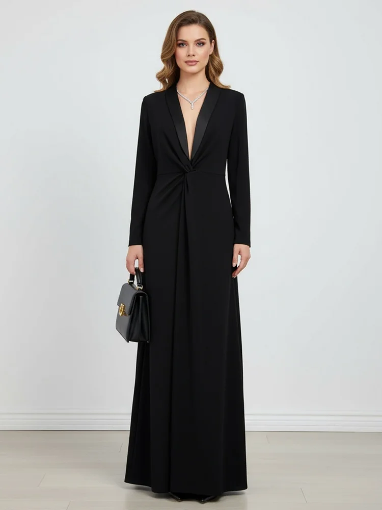 Missuoo Abiti da sera eleganti da donna Abito lungo aderente scolpito nero solido Dep Abiti lunghi fino al pavimento con scollo a V