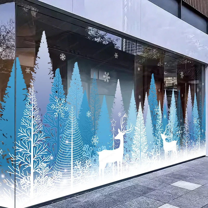 

Christmas Scene Setup Static Cling - Snowflake Tree Shop Window Glass Door Reusable Creative Decoration Window Sticker