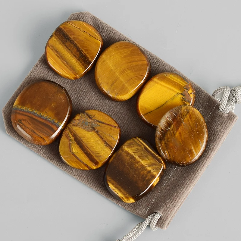 Tiger Eye Palm Stone 7 Pcs Chakra Set Worry Thumb Stone Hand Massage Skin Care Tool Body Natural Jade Quartz Beauty Product