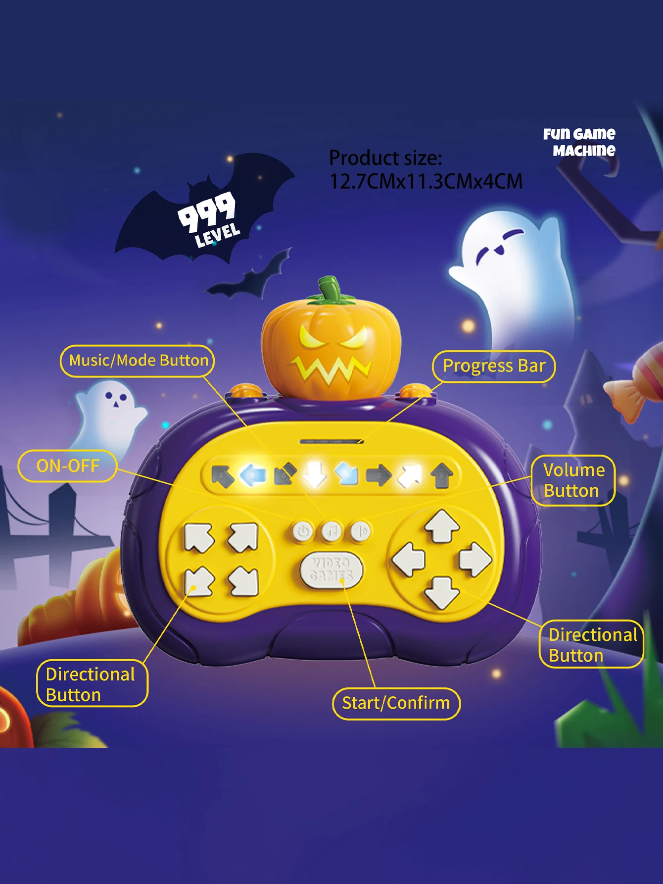 Máquina de dança mestre de ritmo portátil estilo halloween, brinquedos educativos, console de jogos portátil para crianças, presente de halloween