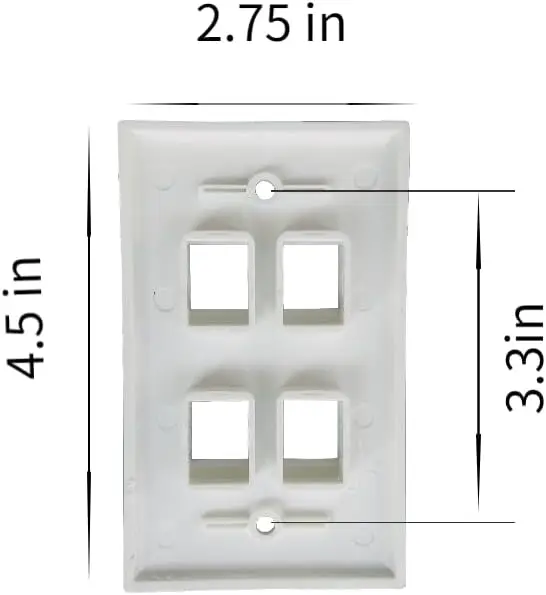 Placa de parede para teclado rj45, 4 portas, interruptor único, inserções modulares, branco, pacote de 10