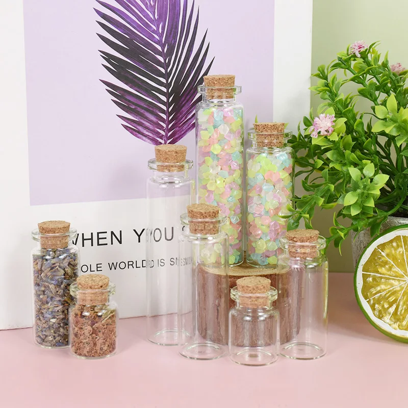 

5Pcs Mini Small Glass Bottles With Cork Stopper Clear Wish Bottles Vials wedding Birthday DIY Gifts Home Storage Container Decor