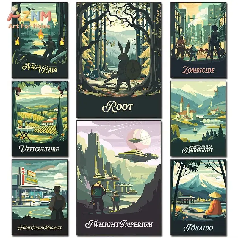 Affiche sur toile d'art de jeu de société rétro AZNM, art mural sans cadre, Root Zombicide Twilight Imperium, illustration de jeu de voyage vintage et fantastique