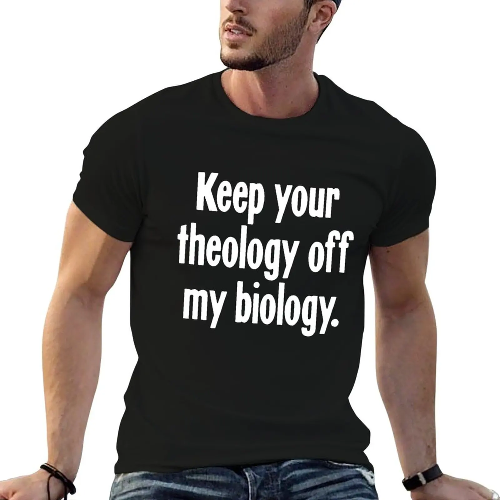 تي شيرت Keep Your Theology Off My Biology تي شيرت برسوم جرافيك للرجال من القطن #4
