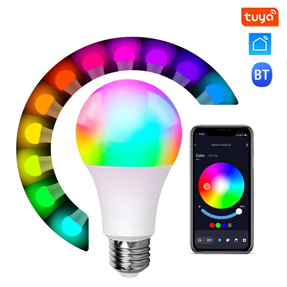 

Tuya Bluetooth LED Bulb E27 RGB+CCT Color Change Lamp Smart Life APP Control Dimmable Atmosphere Light Compatible IOS/Android