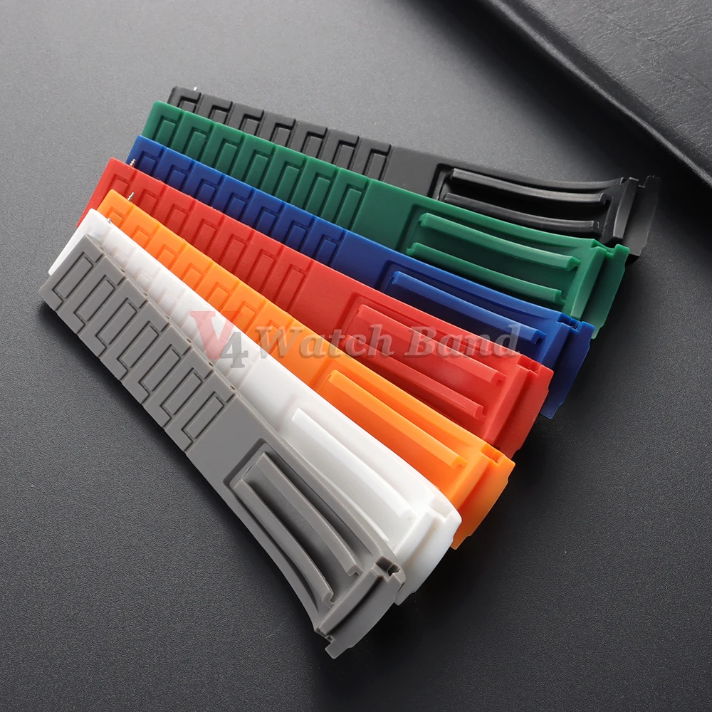 منحني نهاية حزام ساعة مطاطي 20 مللي متر 21 مللي متر 22 مللي متر ل رولكس للمياه شبح مقاوم للماء سيليكون المعصم الفرقة للطي مشبك سوار #4