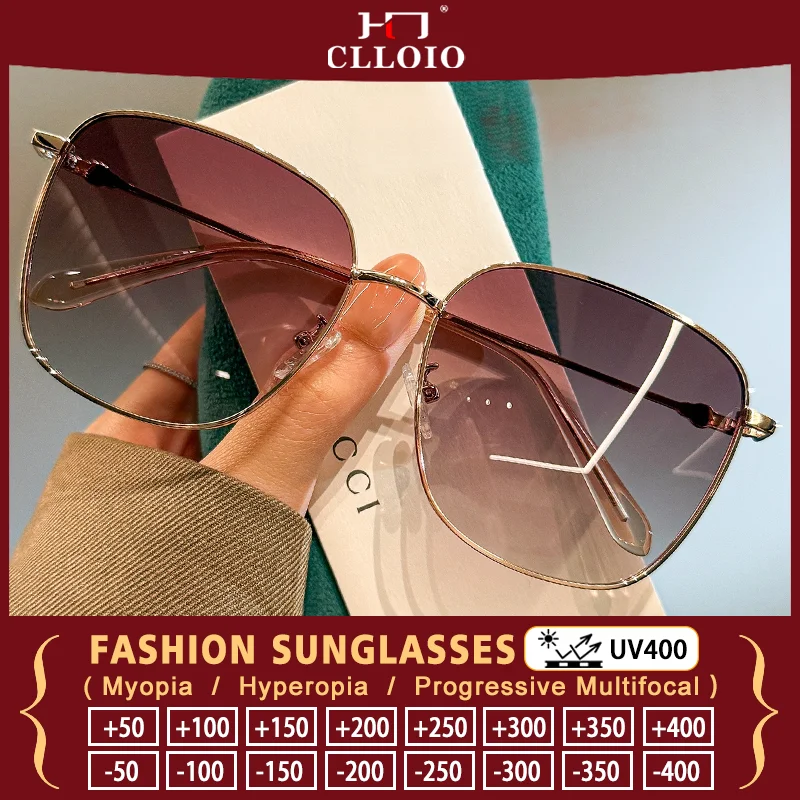 

CLLOIO Trendy Oversized Square Prescription Sunglasses For Women Streetwear Daily Wear Gradient Myopia Travel Driving Eyewear