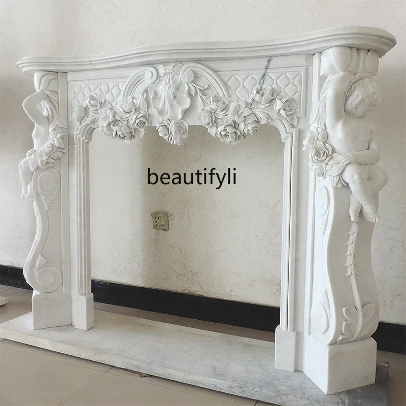 

Natural marble fireplace European and American TV cabinet interior decoration stone carving fireplace rack
