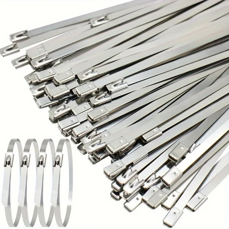 304 Stainless Steel Cable Ties Self Locking Metal Zip Ties Anti-Corrosion Wear Resistant for Wire Cable Packing Bundling