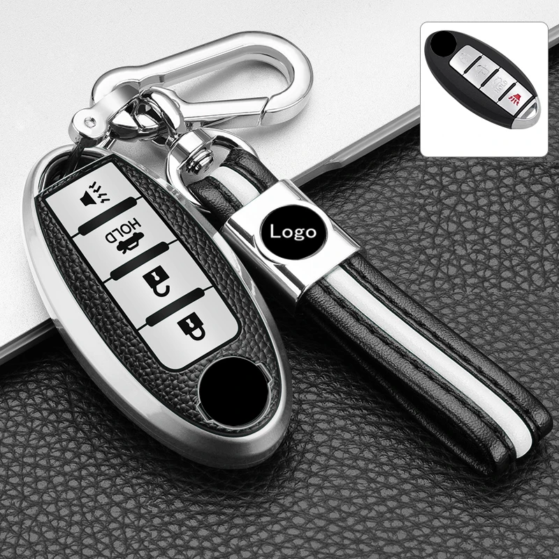 For Nissan Key Fob Cover with Leather Keychain Soft TPU 360 Degree Protection Key Case for Altima Maxima Rogue Armada Pathfinder