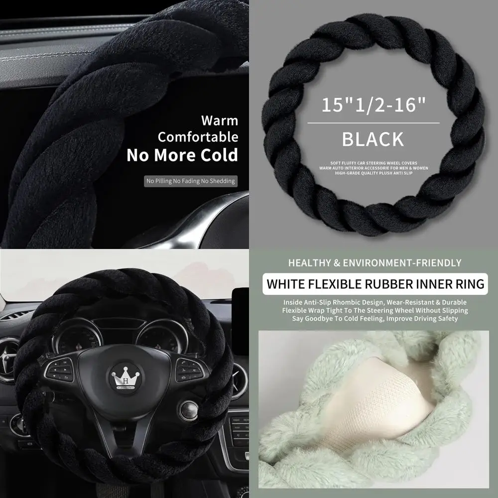 

Luxury Fluffy Winter Car Steering Wheel Cover for Women Soft Warm Cute Auto Handle Cover for Jeep, Truck, Van, F150, Fuzzy, Anti