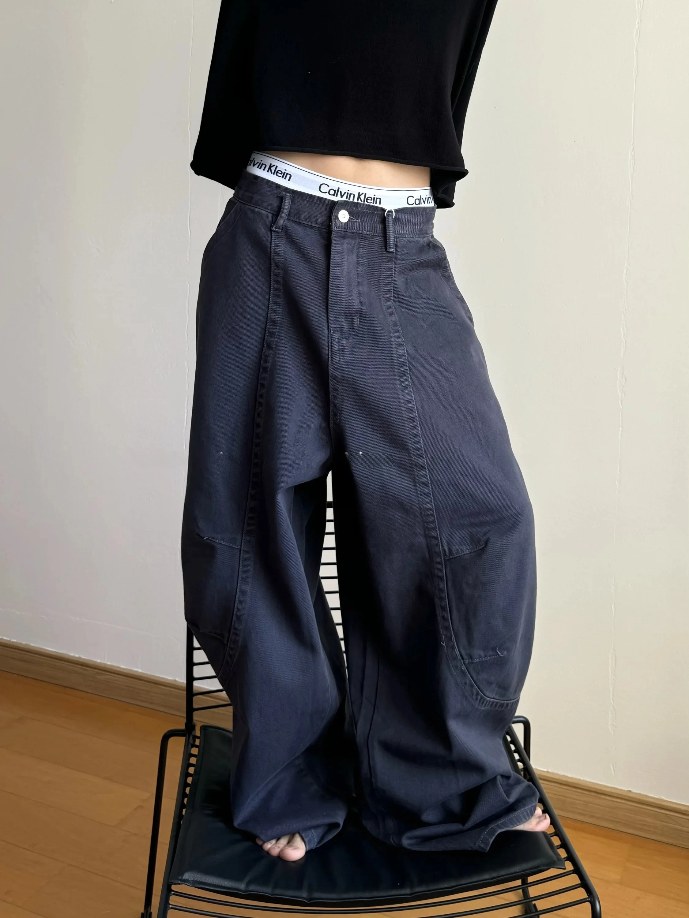 Calça Jeans YUDONGLIN Vintage Lavada de Perna Larga com Corte Reto para Homens e Mulheres, Solta, Casual, Estilo Street, Comp...