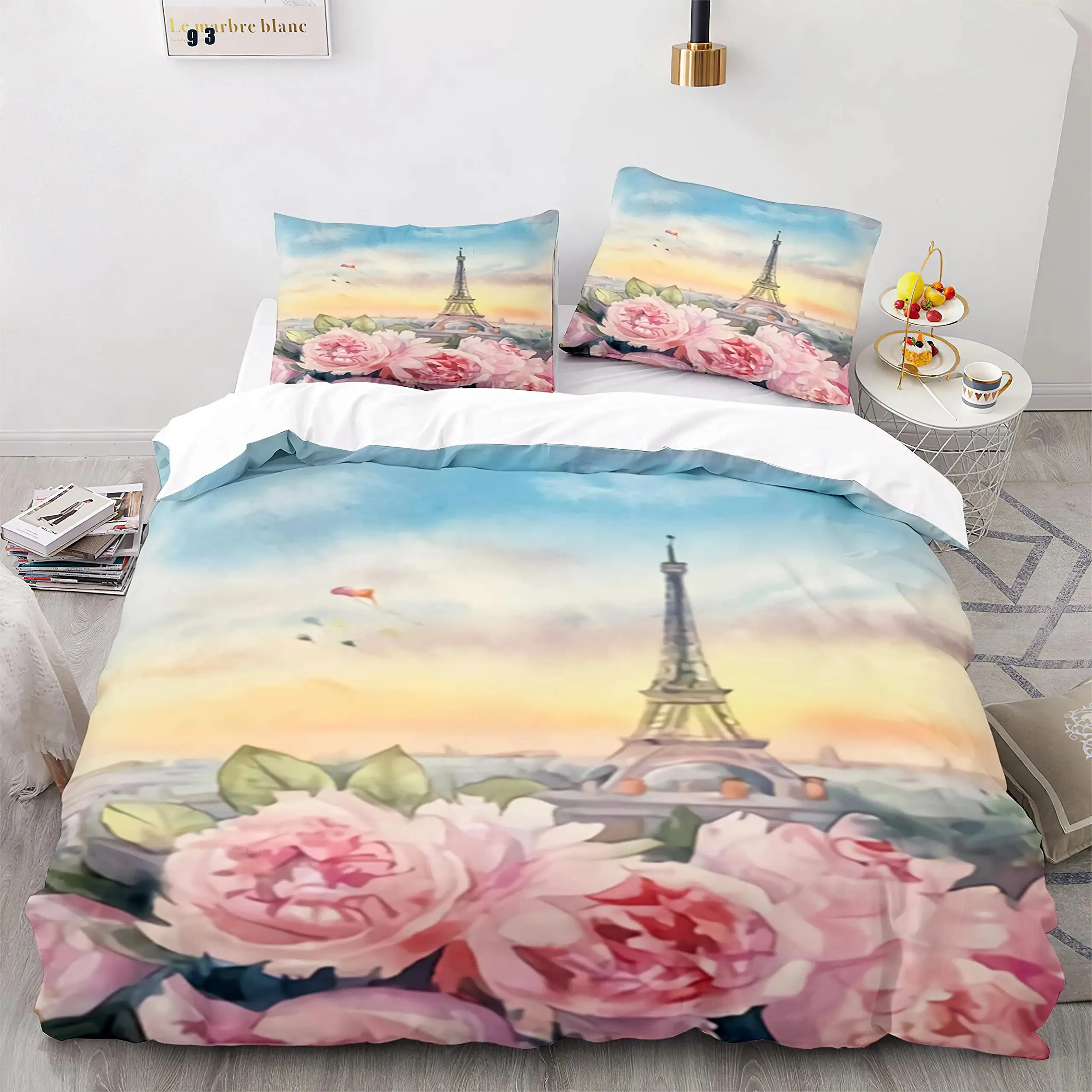 Eiffel Tower Bedding Set Boys Girls Twin Queen Size Duvet Cover Pillowcase Bed Kids Adult Fashion Home Textileextile