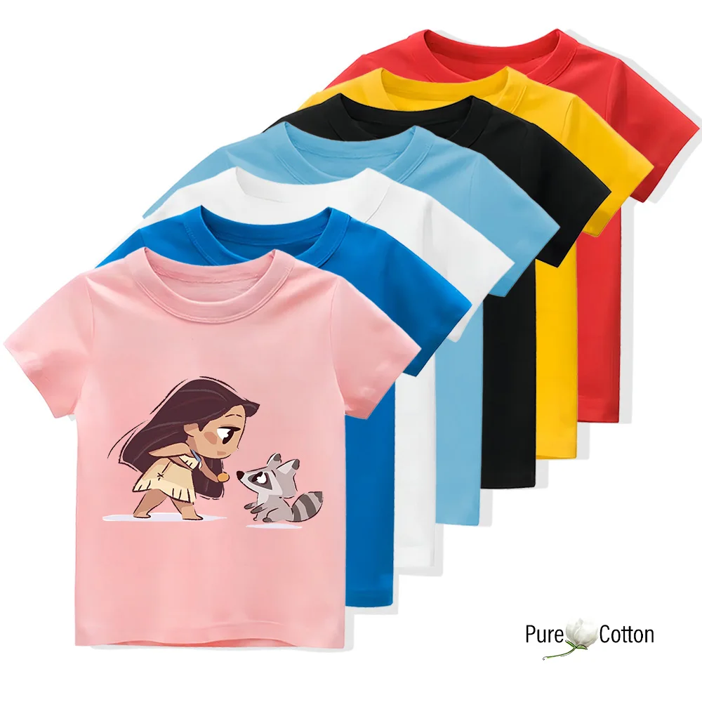 Four Seasons Kids T-shirt Disney 2 Little Fox and Little Girl Print Cute casual short sleeve Tops 100% cotton crewneck T-shirt