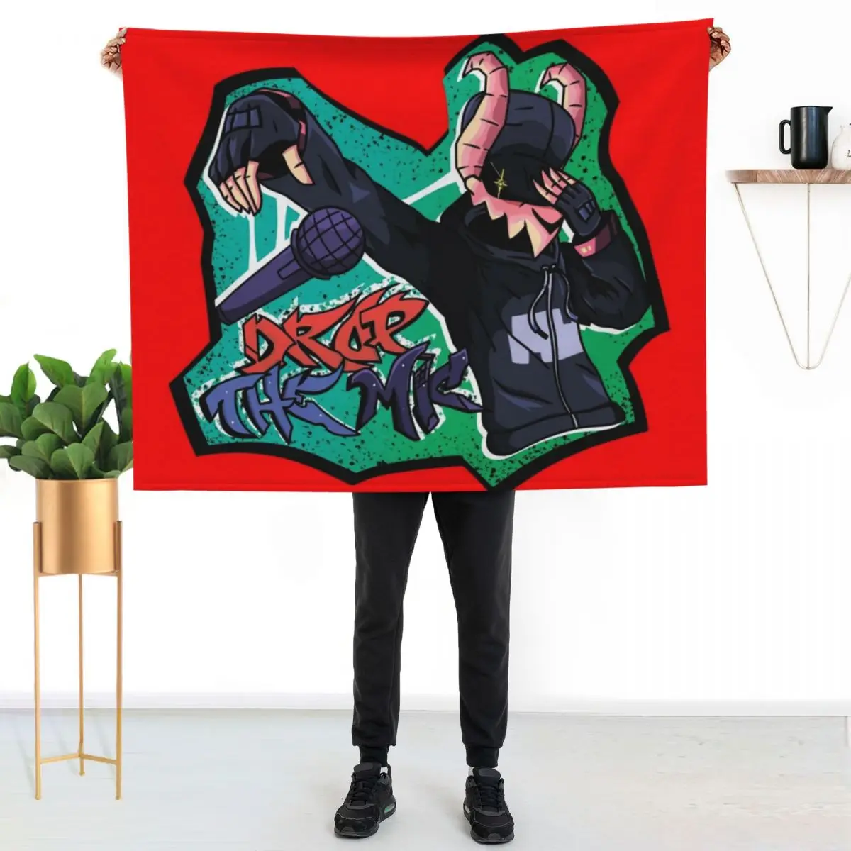 fnf tabi graffiti drop the mic Throw Blanket Travel Size Cozy Blanket for Plane Train
