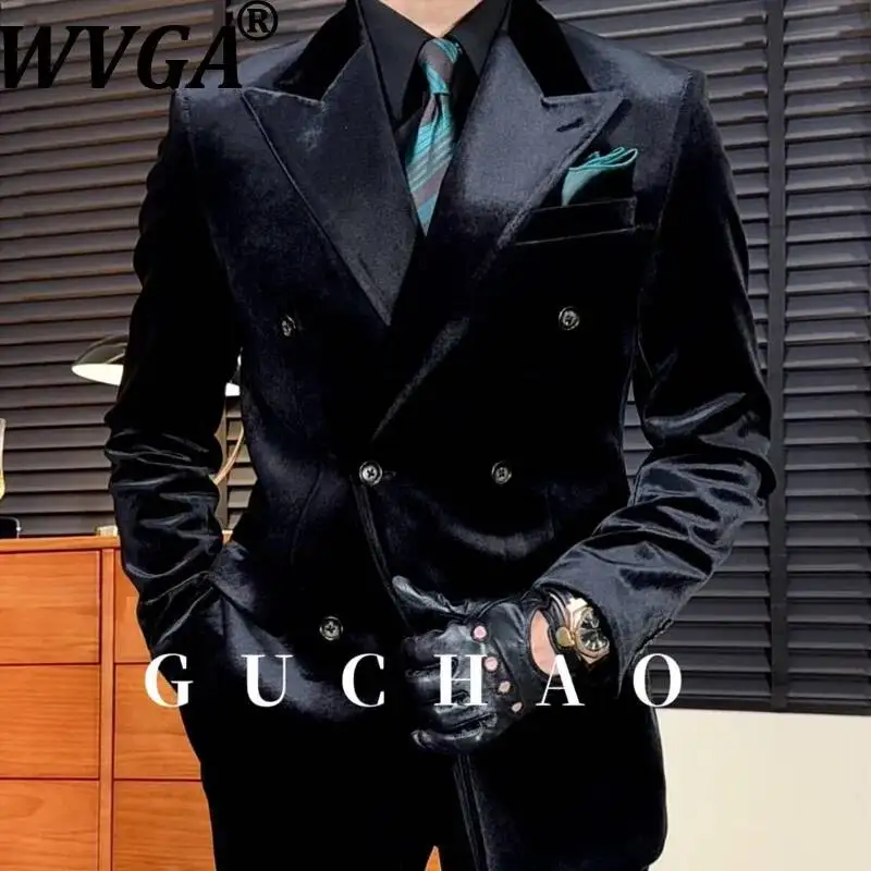 

WVGA Autumn Winter New Man Velvet Italian Double-breasted High-end Blazer Niche Casual Straight Suit Pants Two-Piece Sets W21991