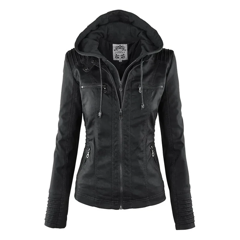 Fashion Female Jacket Basic Coat Women Faux Leather Winter Motorcycle Jacket Faux Leather Suede PU Zipper Hoodies Outwear