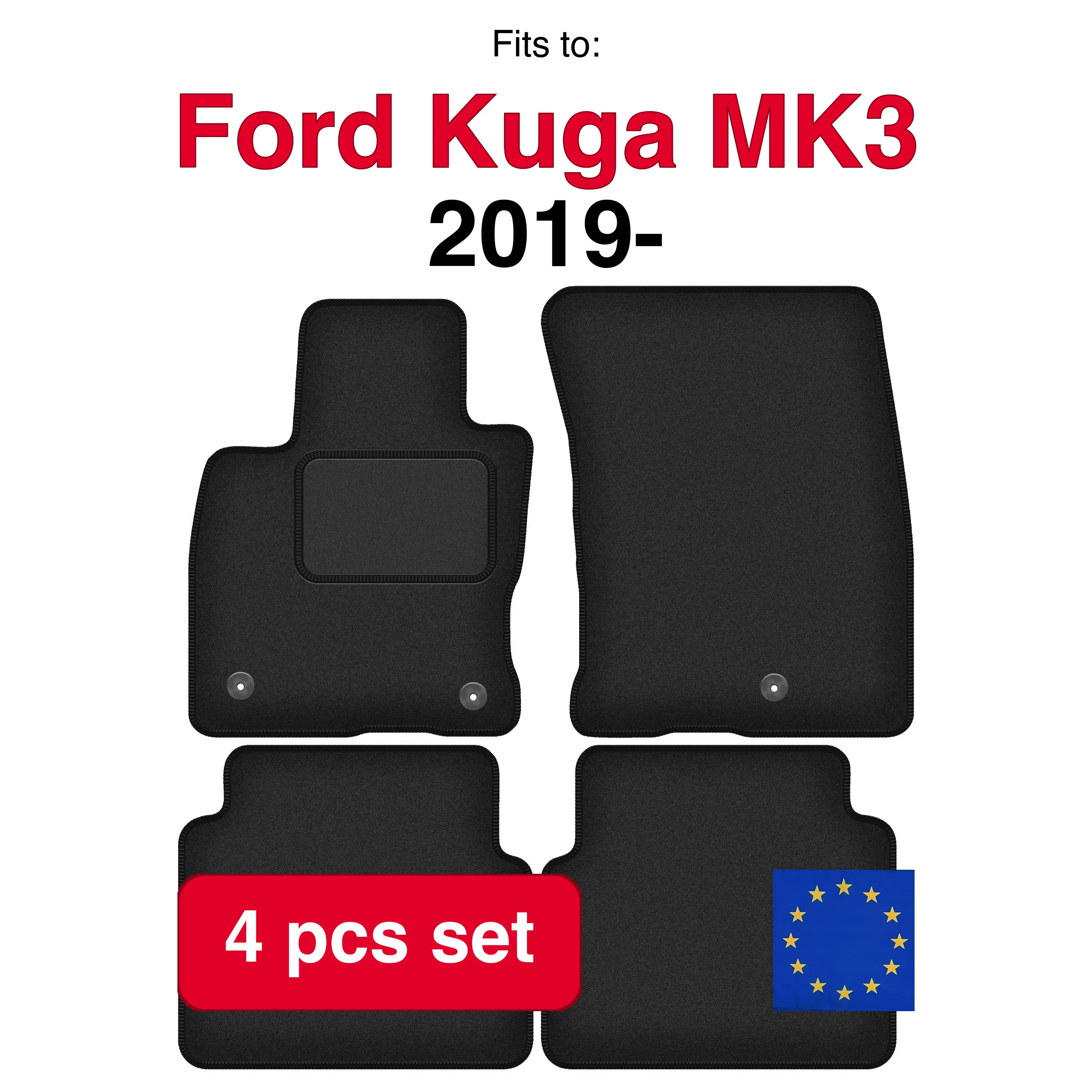 Velours automatten voor Ford Kuga MK3 SUV (2019-) -Zwart (4 stuks) in de auto passende automattenset