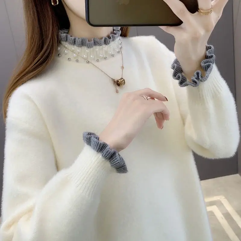 

Pullover autumn and winter new thickening, fashile velvet sweater female fashion trend wild warm knit sweater bottoming shirt