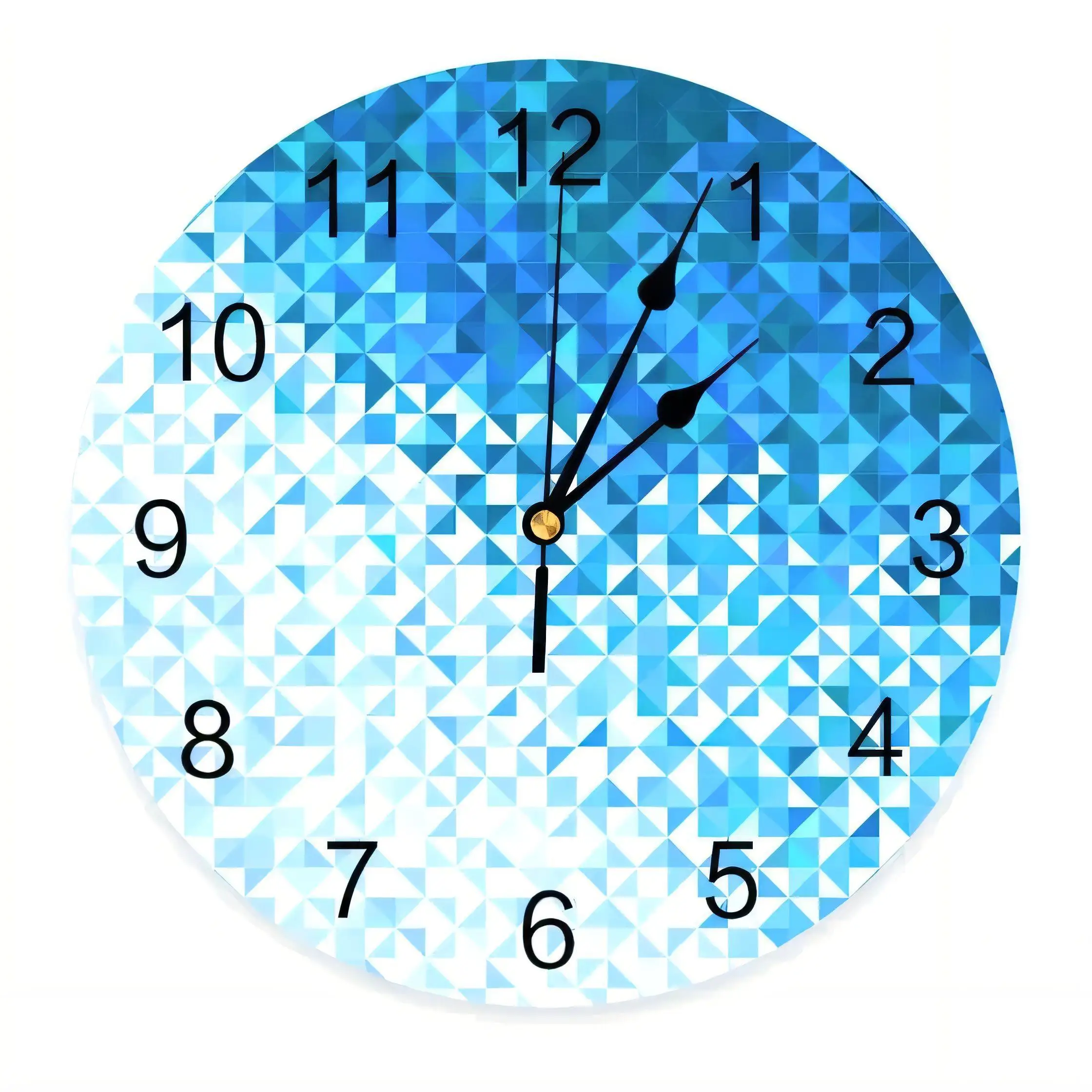 Modern Round Wall Clock  Geometric Blue White Mosaic Design Silent Non Ticking Battery Operated Home Decor