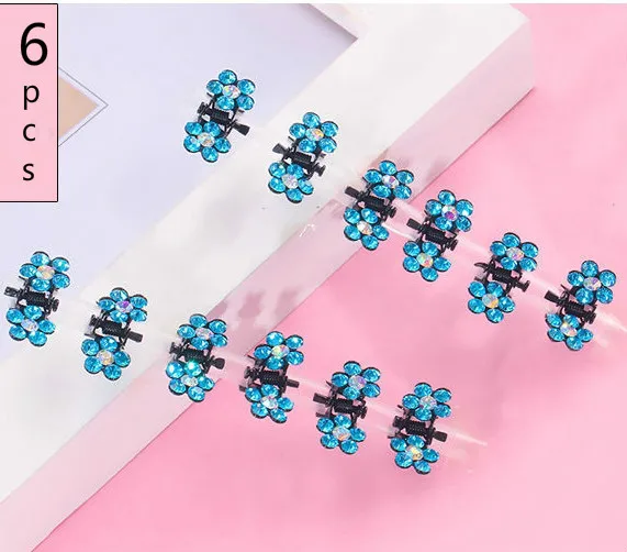 6Pcs Mini Hair Clips No-Slip Clips Rhinestone Hair Clips Metal Clamps Mix Colored Flower Hair Accessories for Women Girls