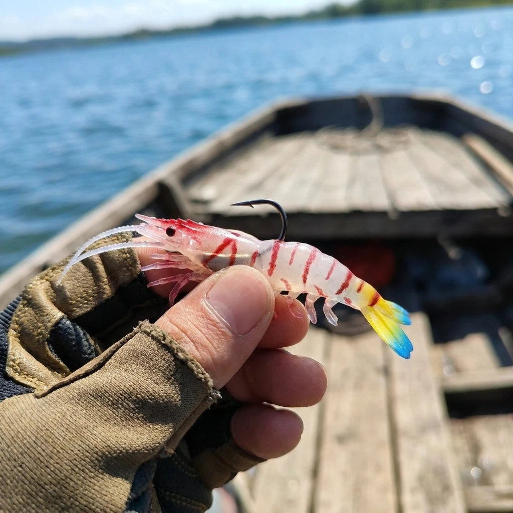 9cm/9g Luminous UV Soft Shrimp Lure, Built‑in Lead Weight Anti‑Snag Back Hook Realistic Swim Action for Bass Trout Redfish