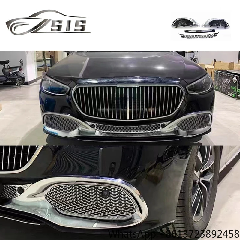 

S-Class W223 S400 S450 S500 May Style Front Grilles for 2021-2023 Year W223 Silver Black Color Grill Mesh Cover Car Accessories