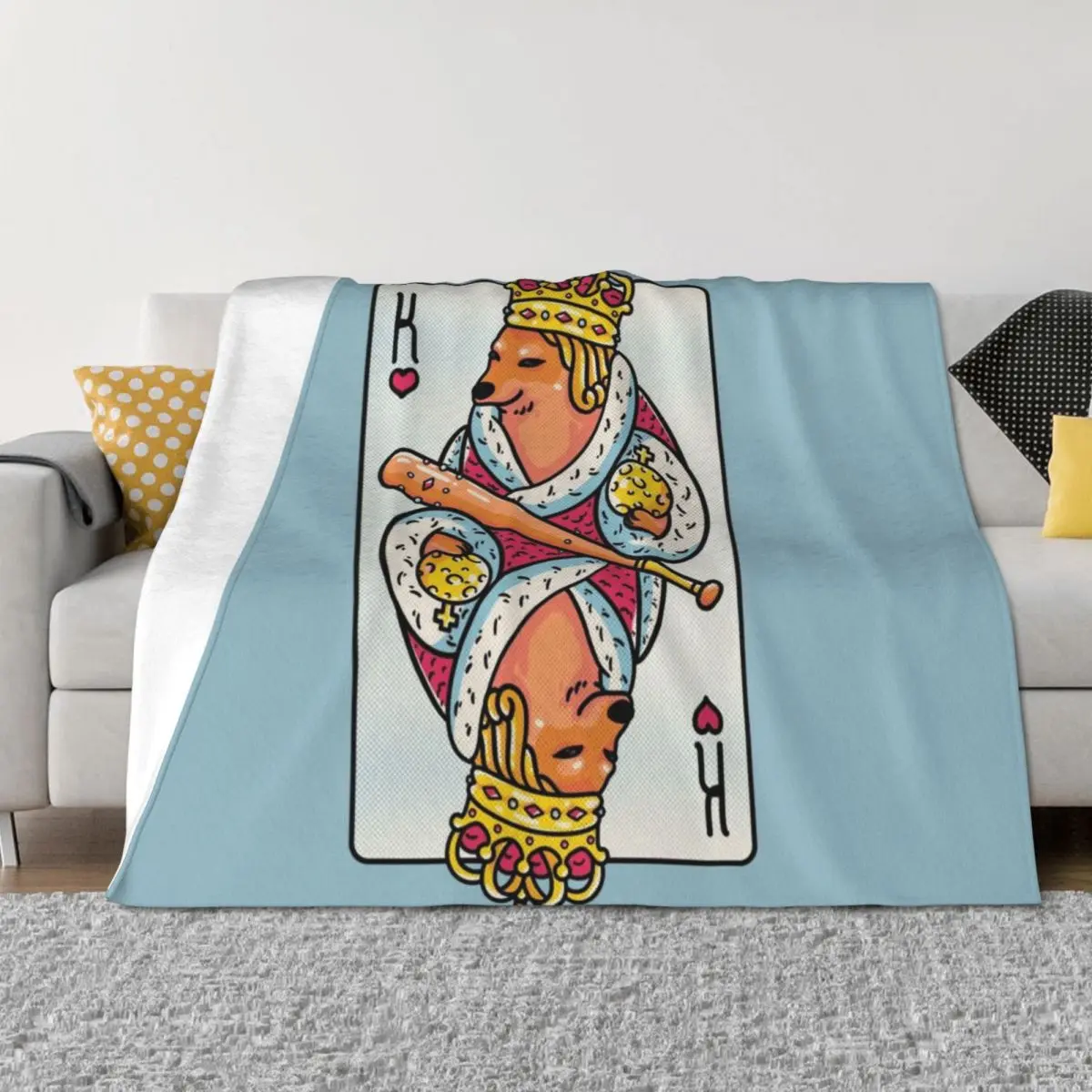 

Cheems - The King 2 King of Hearts Playing Card Shibe Shiba Inu Wacky and Uncharacteristic Cheemzilla Baseball Bat Throw Blanket