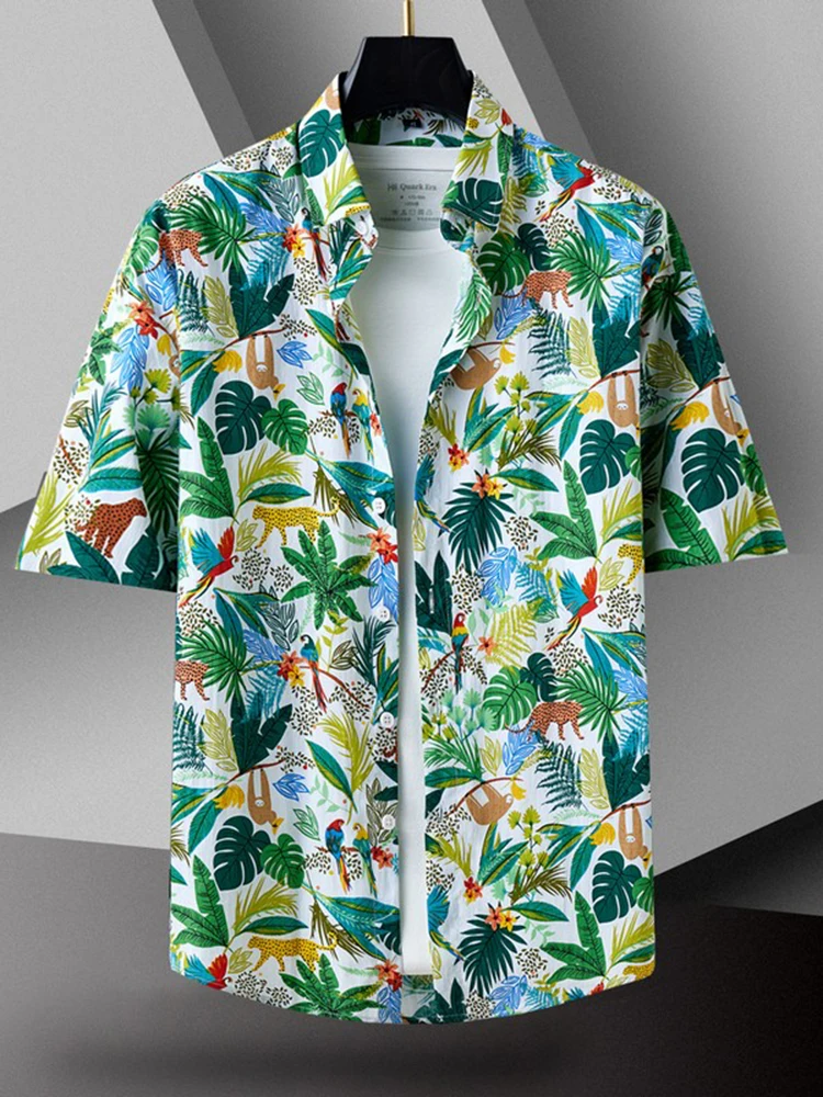 

Hawaii Beach Floral irt Men Summer Ice Silk ort Sve Holiday Travel Clothing Large Size Loose Fit Printed Button up