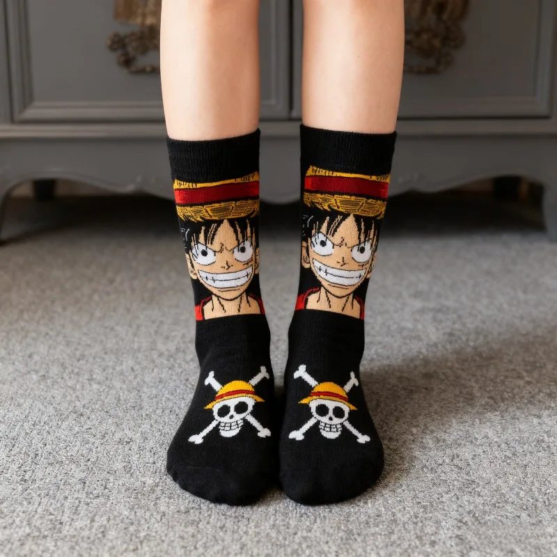Calcetines informales de una pieza de Anime, calcetines a media pantorrilla con estampado creativo de dibujos animados, a la moda y transpirables para niños y niñas