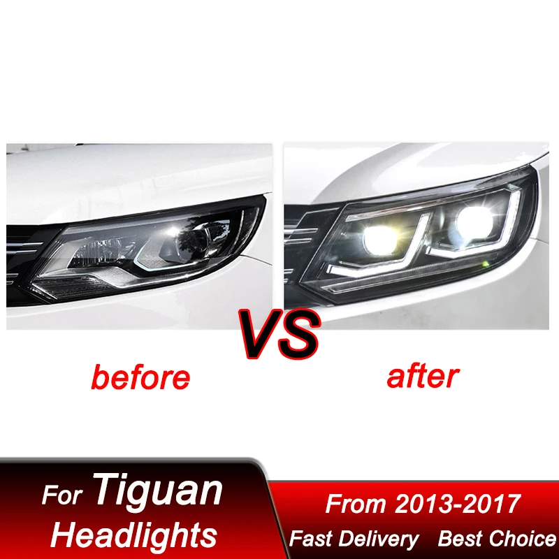 Car styling Headlights For VW Tiguan 2013-2017 to 2022 style full LED Headlamp Assembly Upgrade Projector Lens Accessories Kit