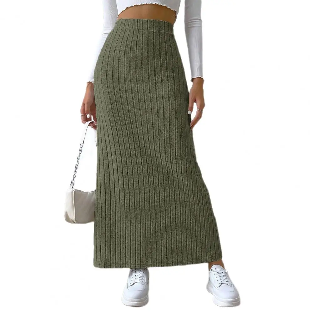 Ribbed Skirt High Waist Side Slit Knitting Slim Long Skirt women's clothing trend 2024 롱스커트