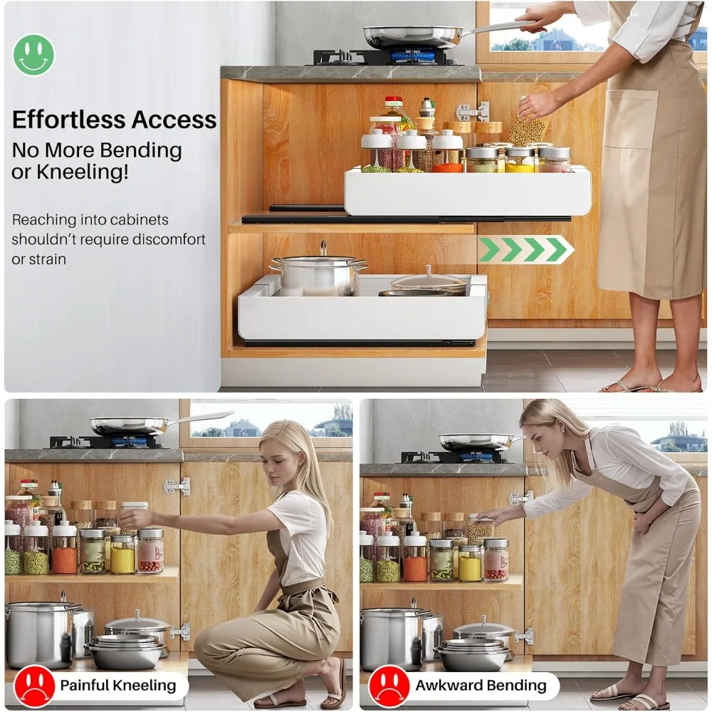 

2 Packs Pull out Cabinet Organizer, Expandable(12"-20") Heavy Duty Slide out Drawers Fixed with Adhesive Nano Film