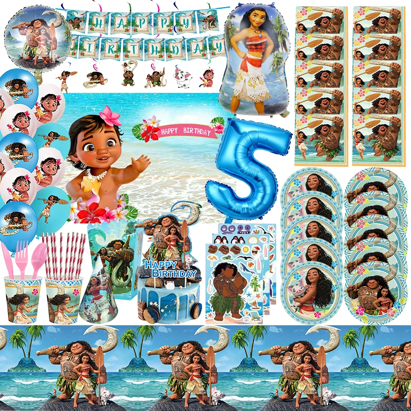 Disney Moana Birthday Party Decoration Supplies Moana Maui Latex Balloons Disposable Tableware  Party Supplies Baby Shower