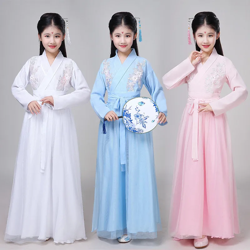 Child Girl Da Tong Han Fu Ru skirt fresh and elegant child fairy fairy Chinese zither costume performance clothes  dance costume