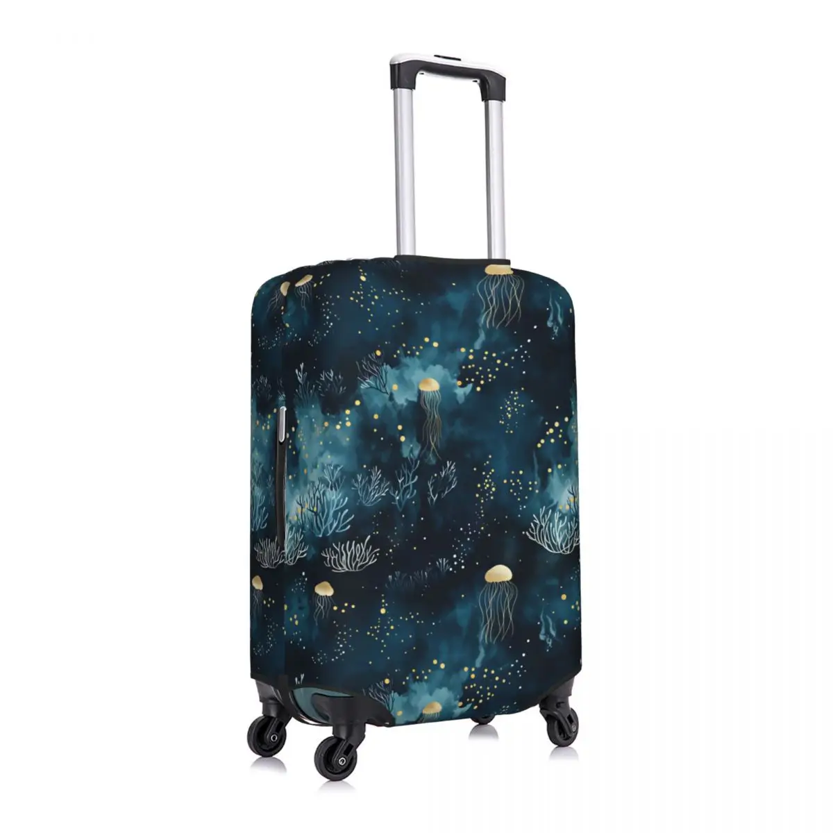Custom Navy Gold Jellyfish Nautical Pattern Luggage Cover Protector Fashion Travel Suitcase Covers for 18-32 Inch
