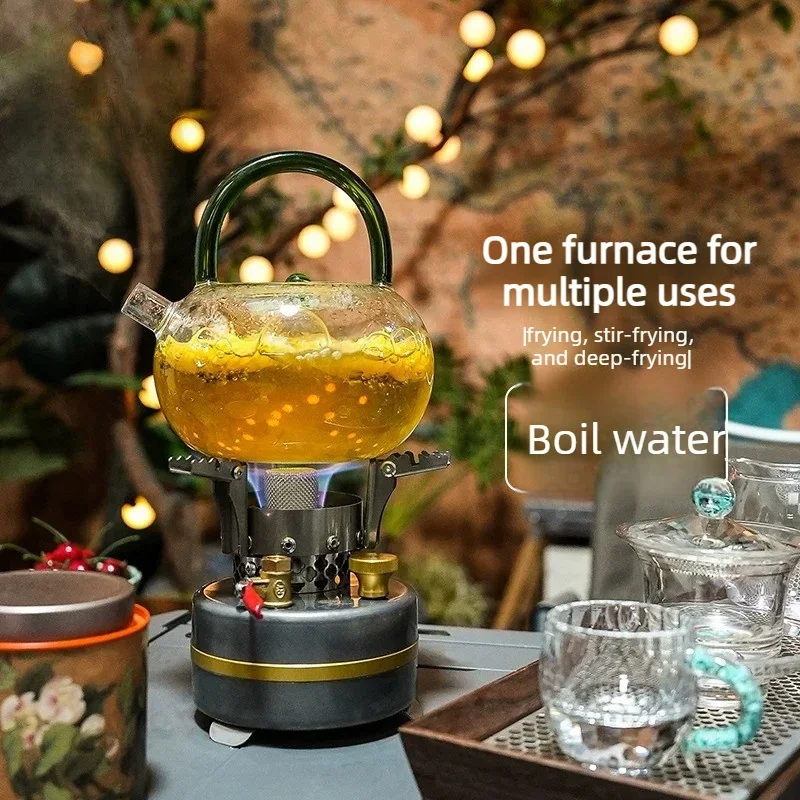 Outdoor Portable Alcohol Burner Stove Kit with Viewing Glass Tube, Camping Tea Making Furnace Set