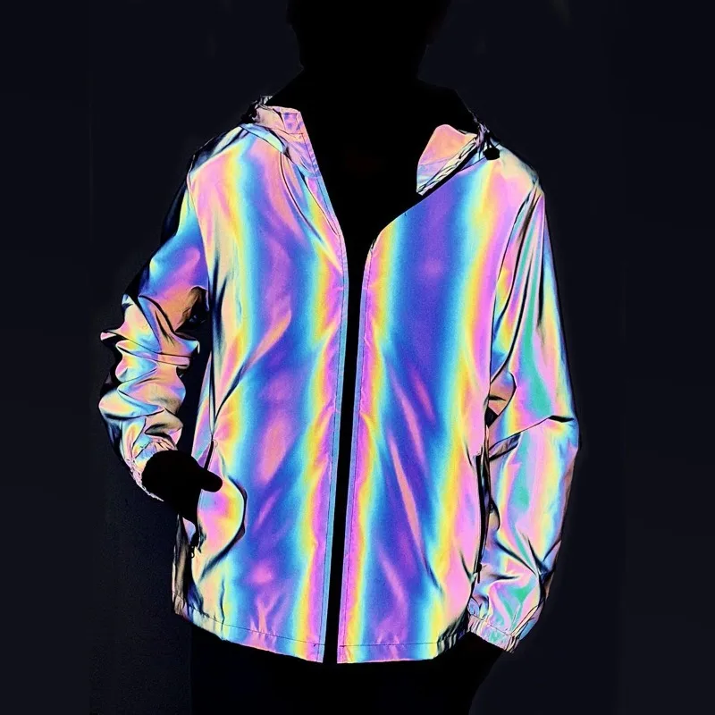 سترة عاكسة للضوء متغيرة الألوان للرجال سترة واقية بقلنسوة للجري وركوب الدراجات آمنة عالية الوضوح ملابس خارجية للخريف #6