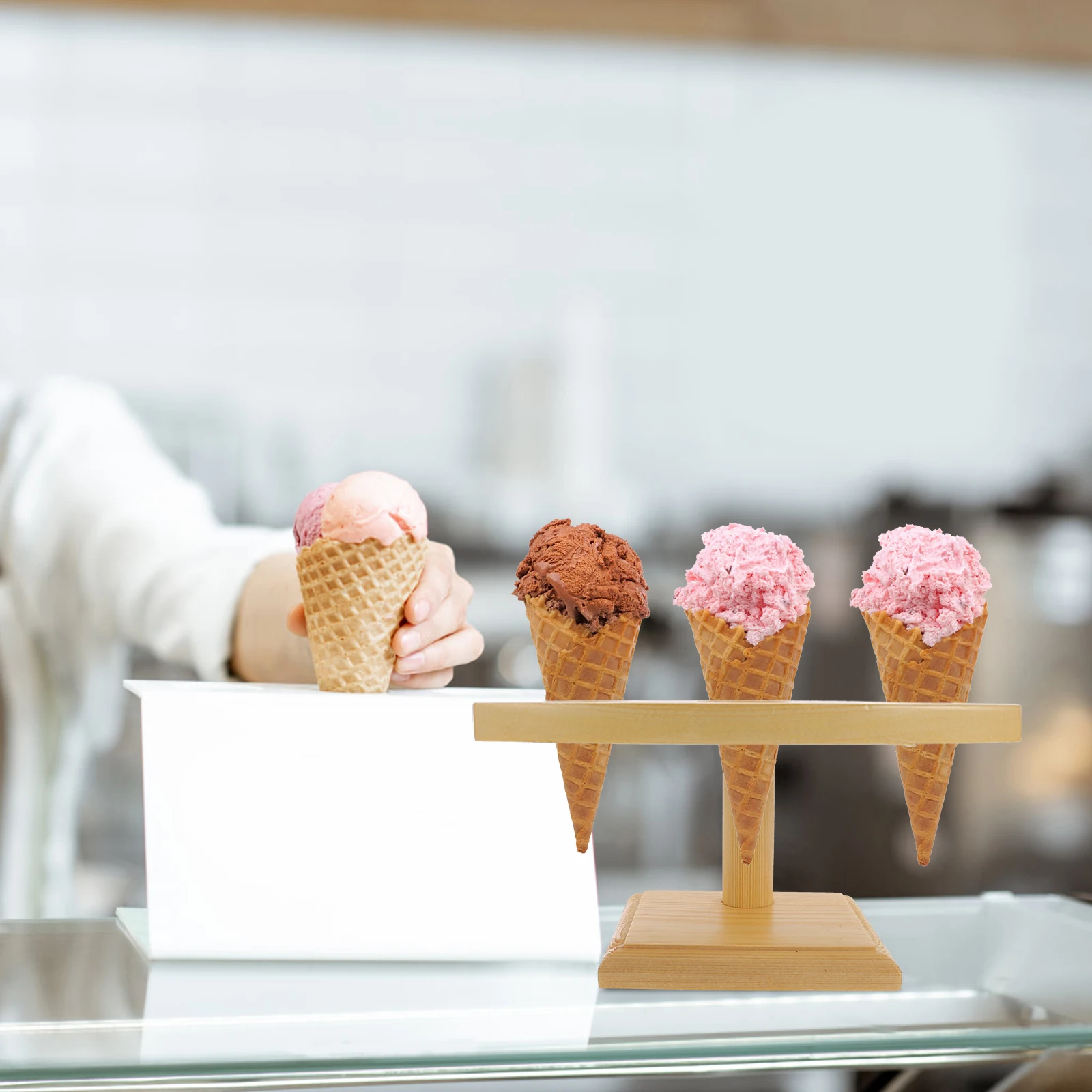 

Cone Display Stand Wood Materials Fine Craftsmanship Ice Cream Sushi Holder Cafe Restaurant Cake Shop Cafeteria
