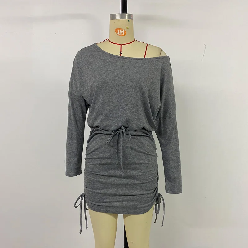 Benuynffy-Robe à manches longues chauve-souris pour femmes, mini robes avec cordon de batterie, mode de style de rue, proximité latérale du cou, automne